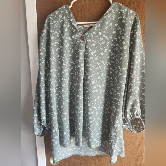 Elegant Floral Blouse in Green - Picture 1 of 4
